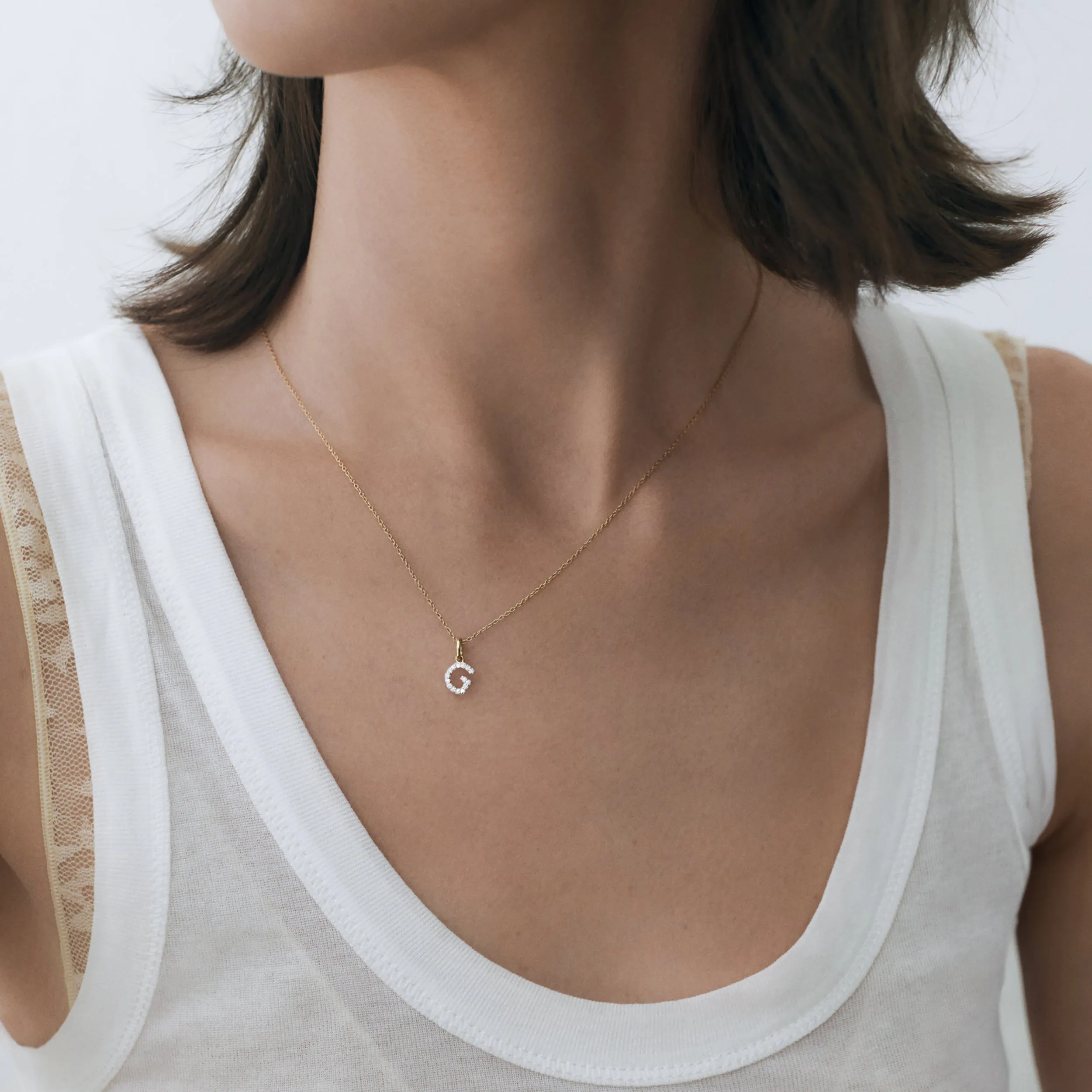 Love Letter Initial M Lab Diamond Necklace set in 18K Gold Vermeil
