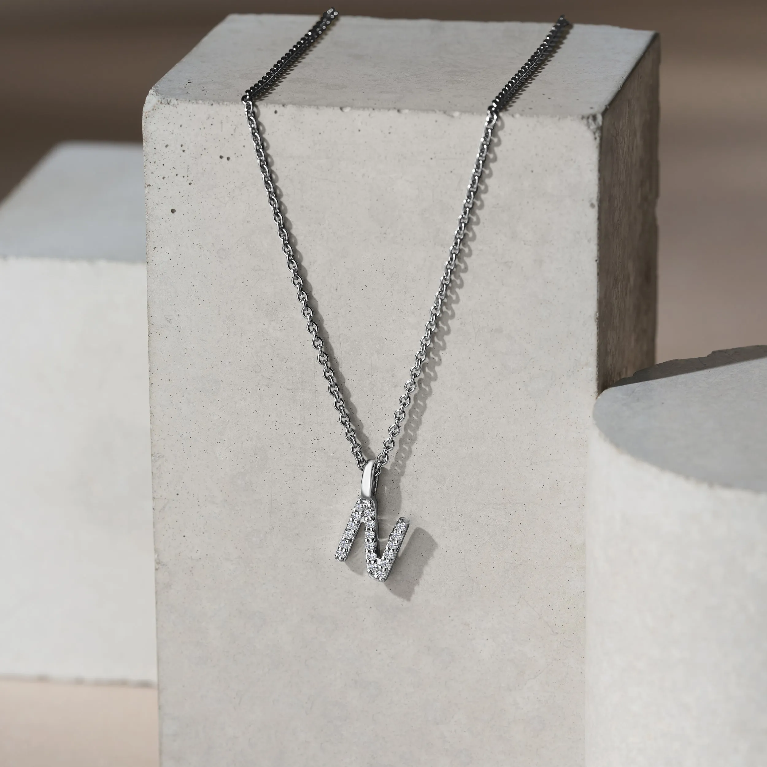 Love Letter Initial N Lab Diamond Necklace set in 9K White Gold