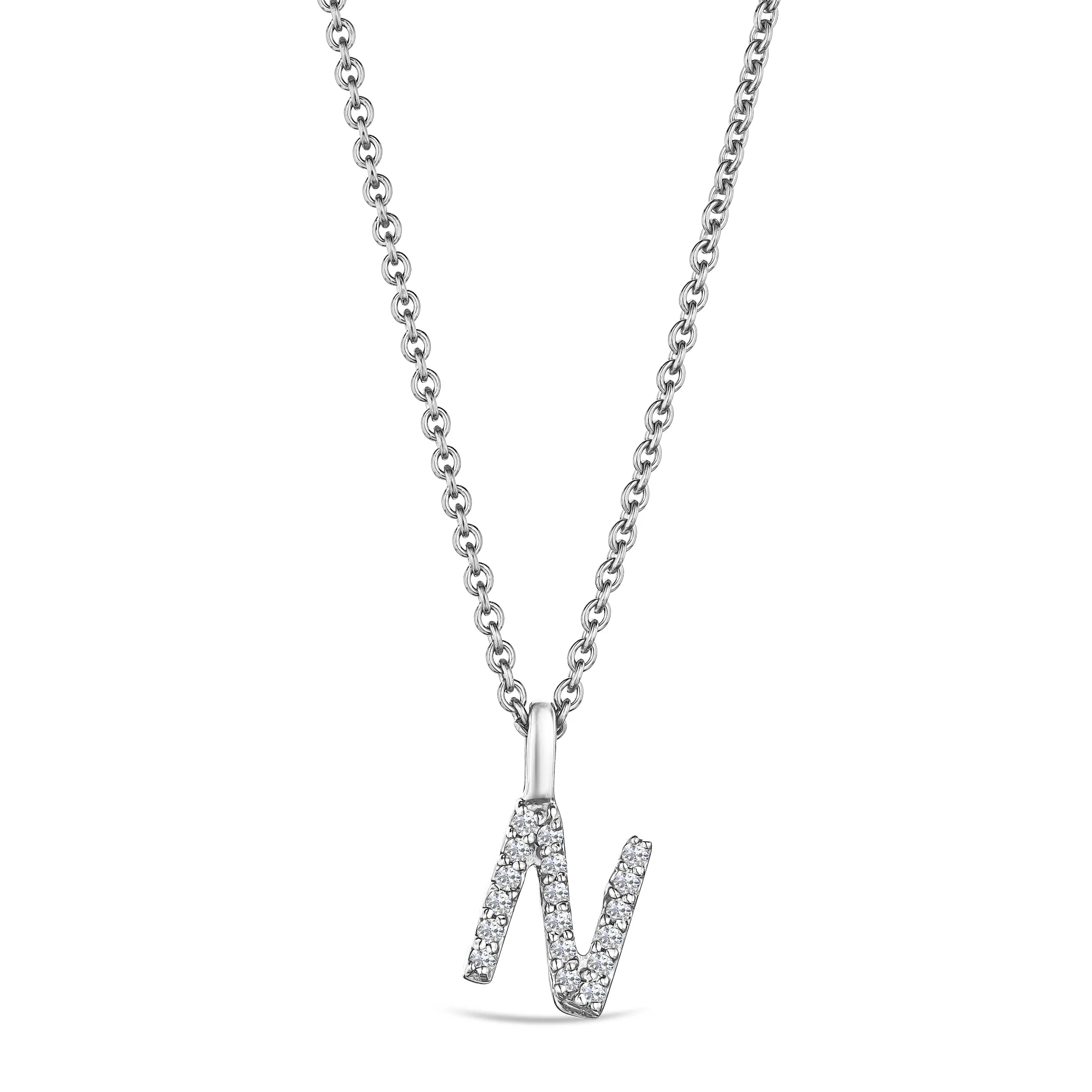 Love Letter Initial N Lab Diamond Necklace set in 9K White Gold