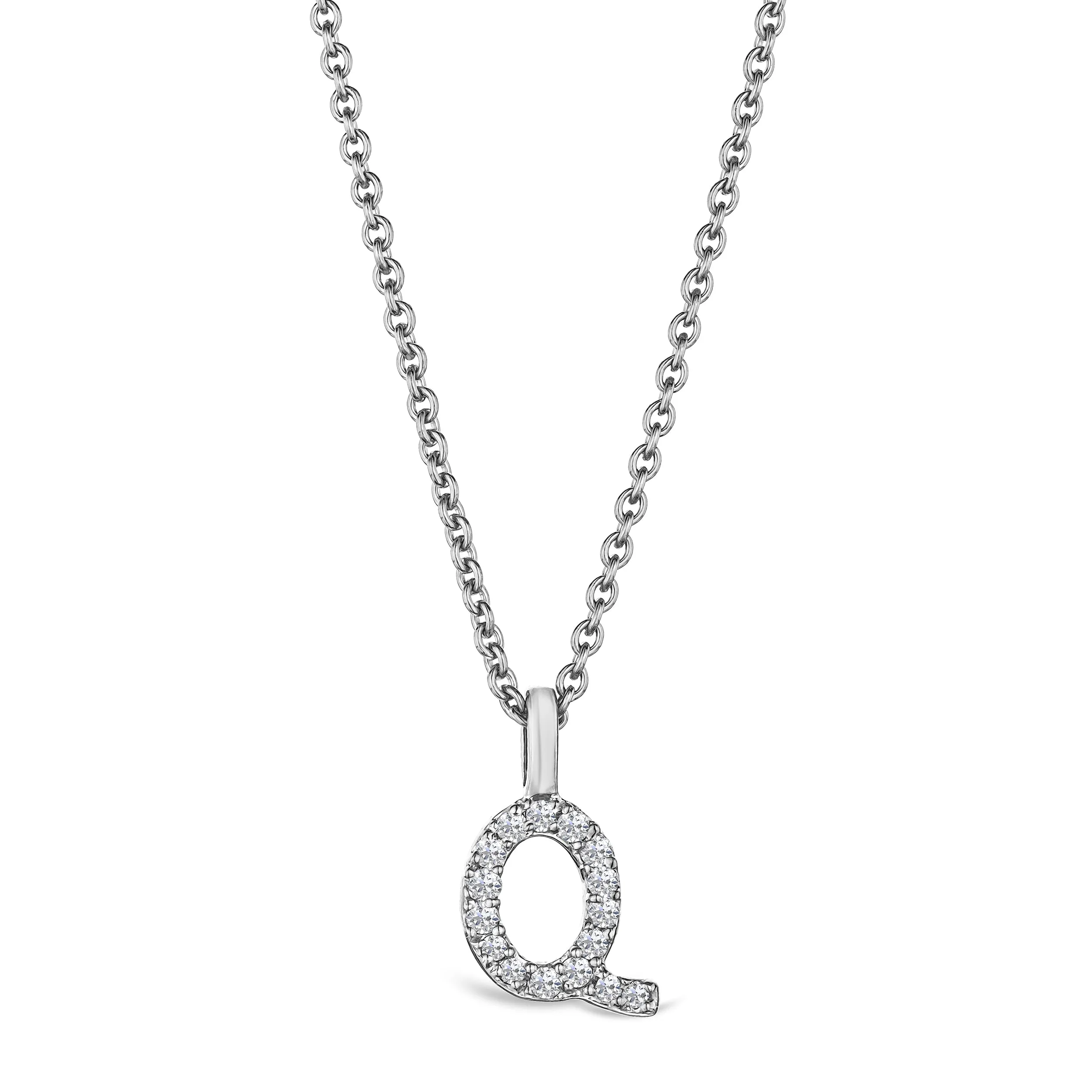Love Letter Initial Q Lab Diamond Necklace set in 9K White Gold