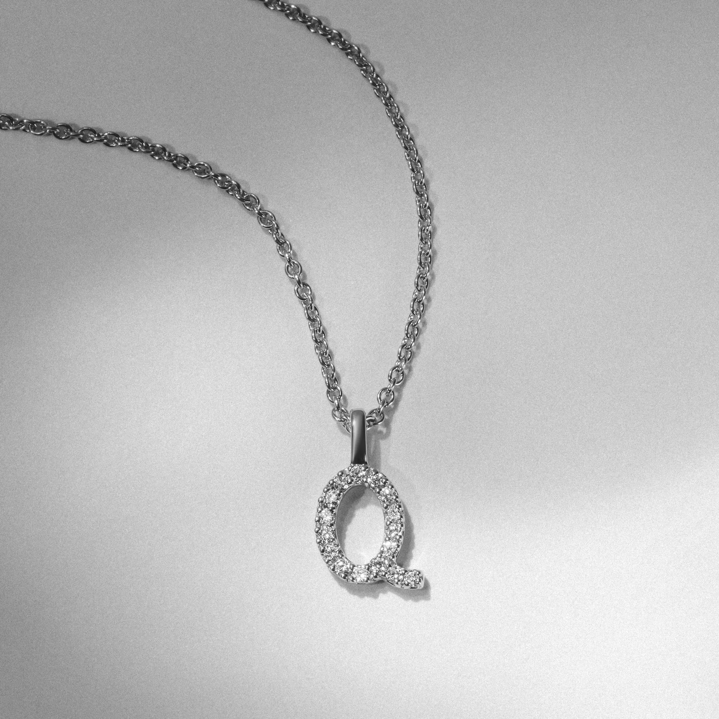 Love Letter Initial Q Lab Diamond Necklace set in 9K White Gold