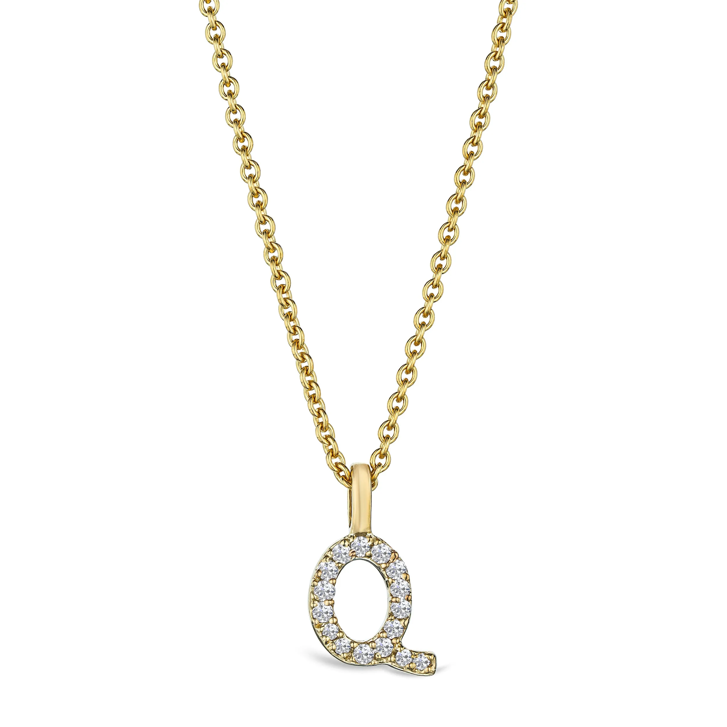Love Letter Initial Q Lab Diamond Necklace set in 9K Yellow Gold