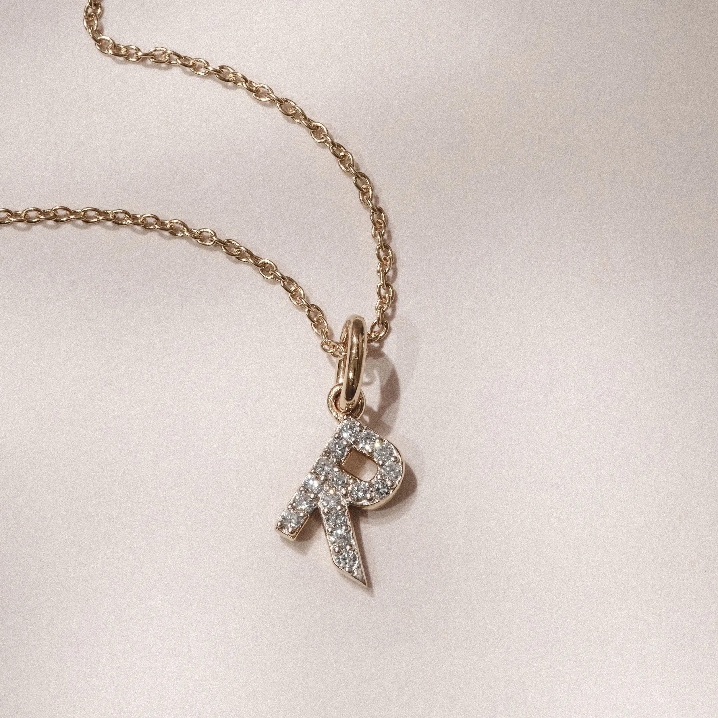 Love Letter Initial R Lab Diamond Necklace set in 18K Gold Vermeil
