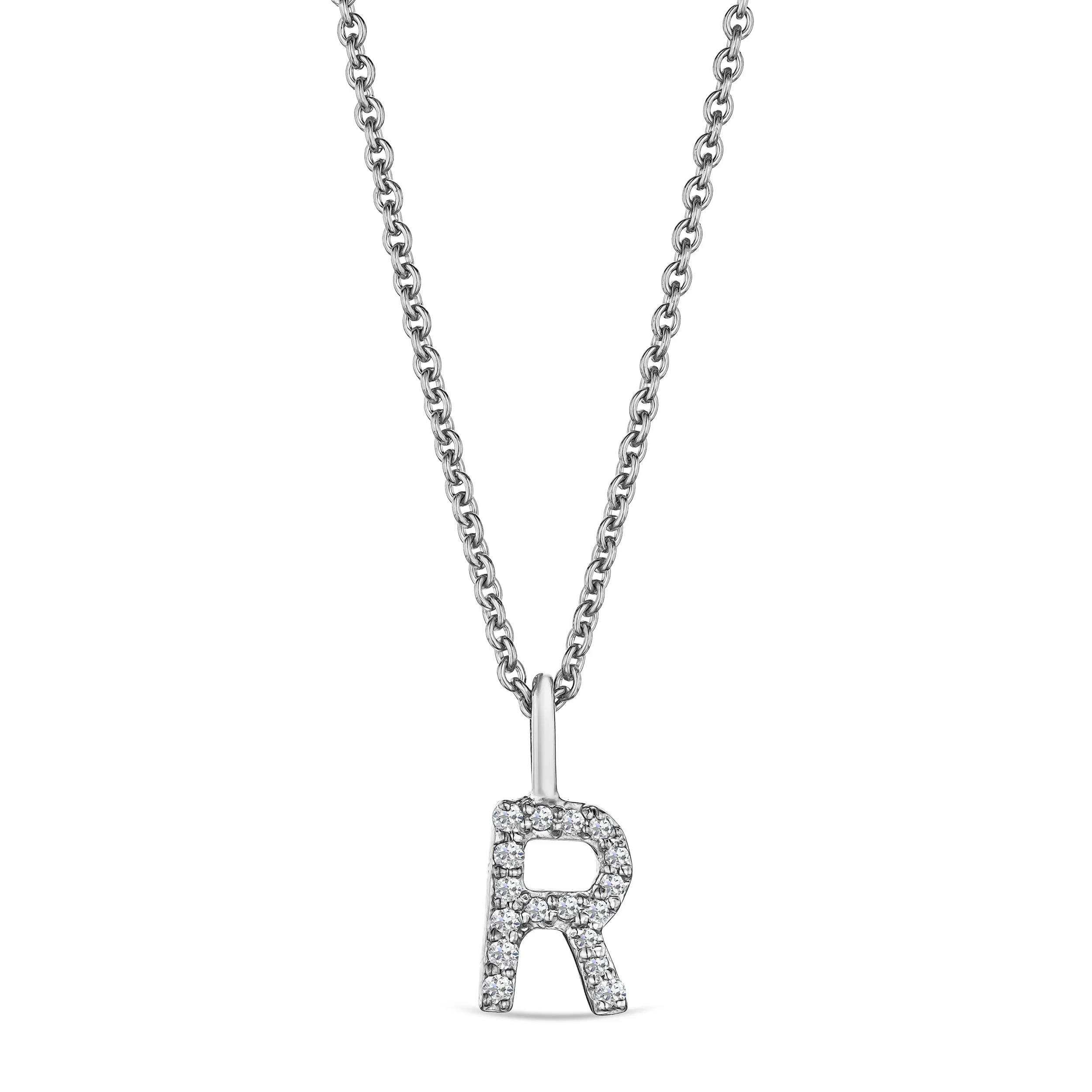 Love Letter Initial R Lab Diamond Necklace set in 9K White Gold