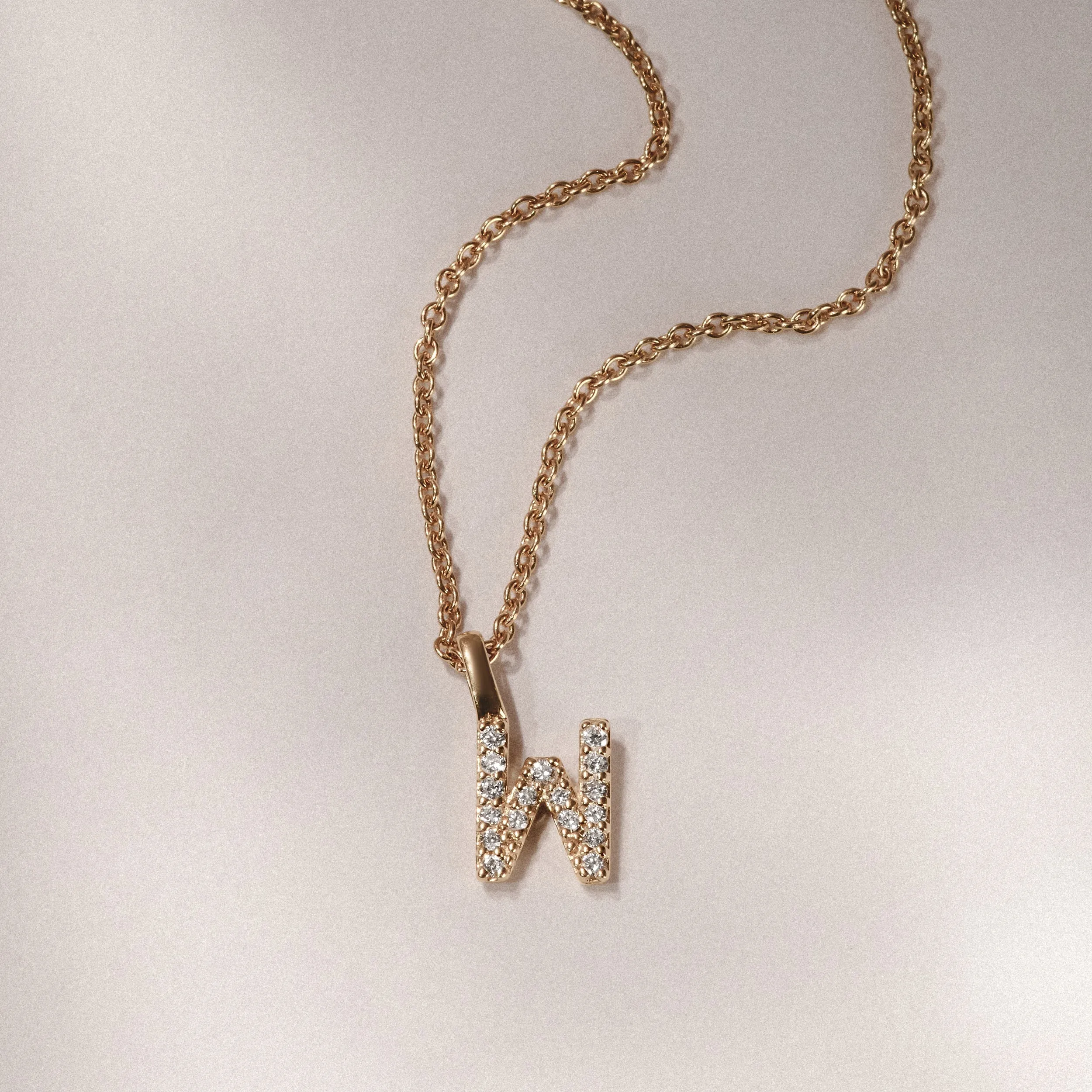 Love Letter Initial W Lab Diamond Necklace set in 9K Yellow Gold