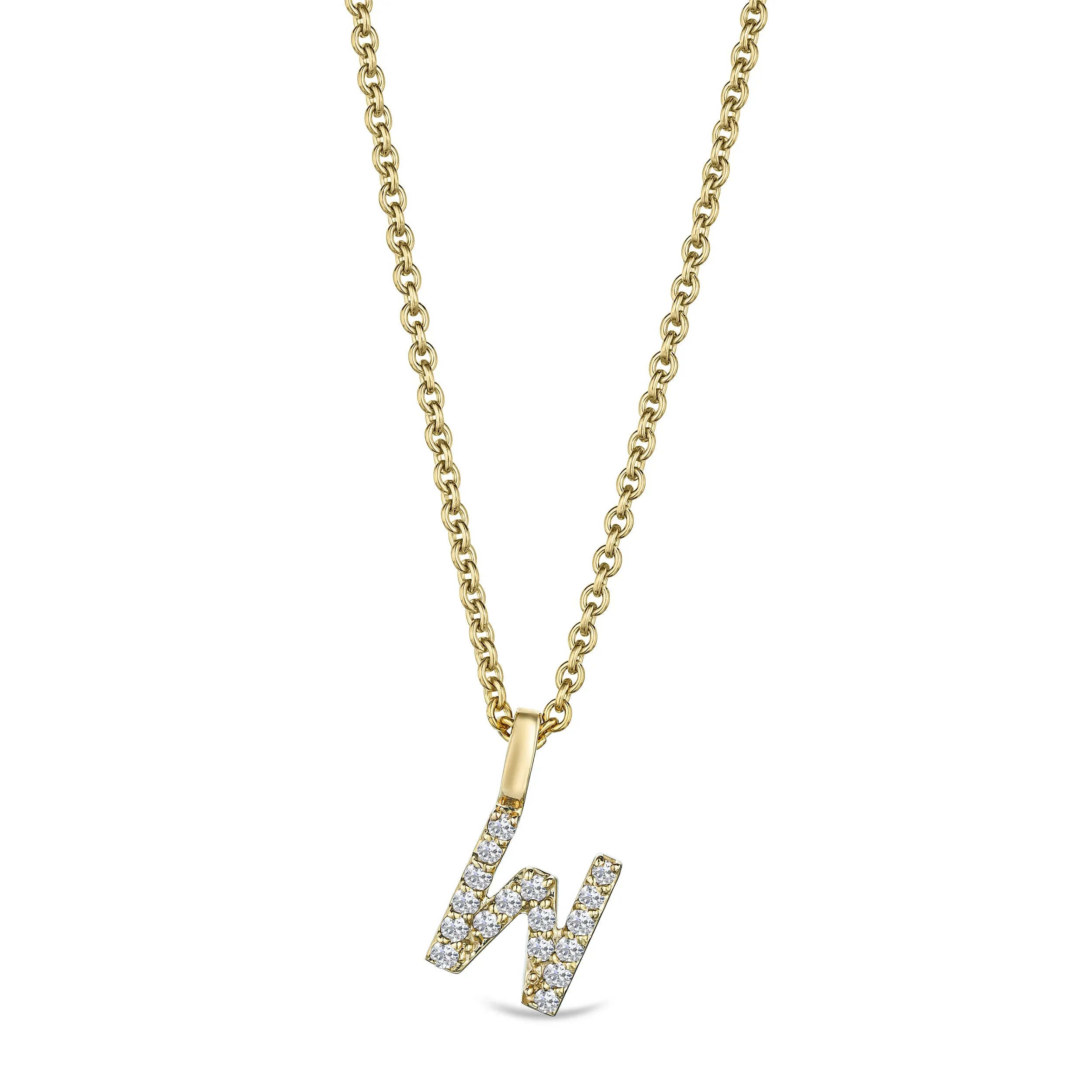 Love Letter Initial W Lab Diamond Necklace set in 9K Yellow Gold