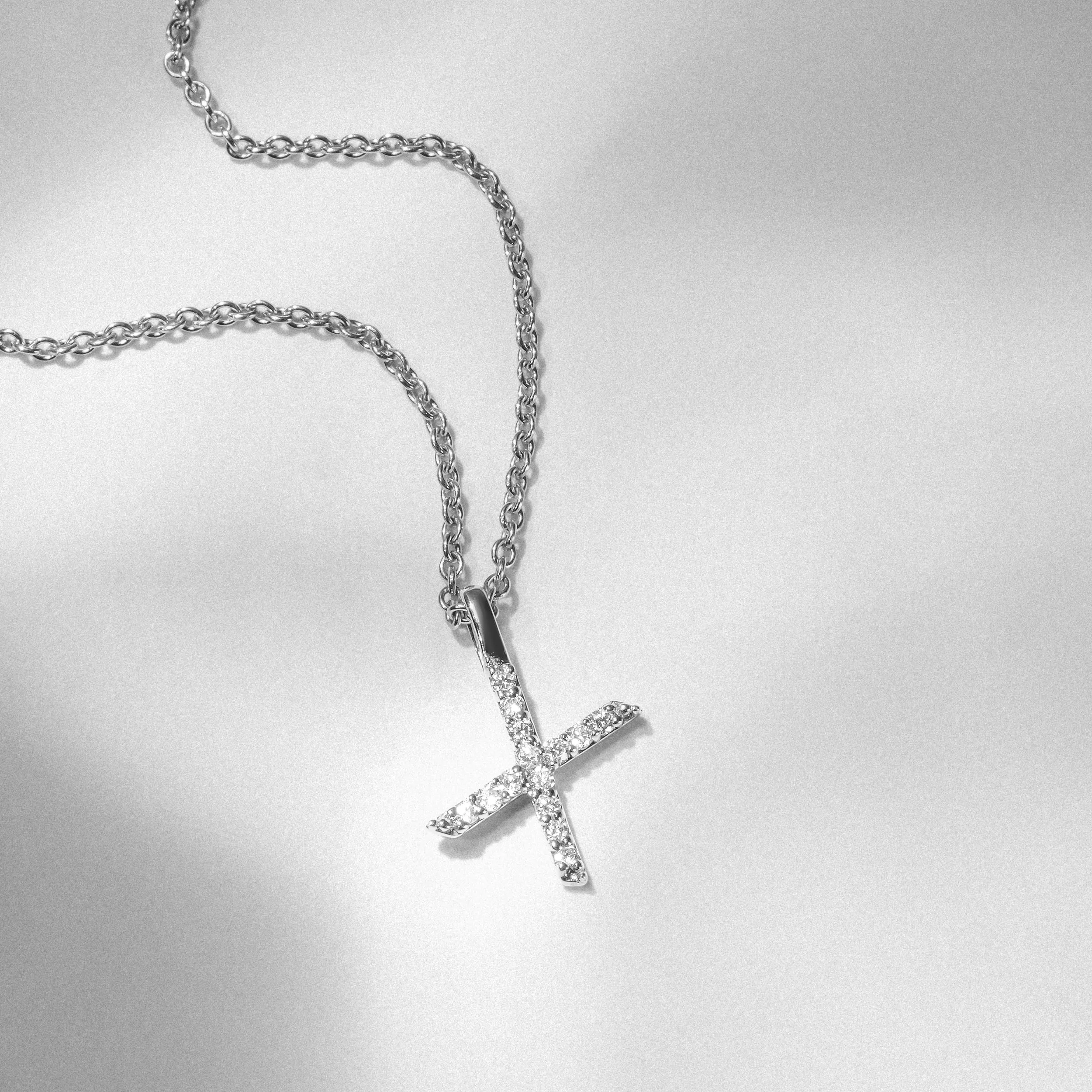 Love Letter Initial X Lab Diamond Necklace set in 9K White Gold