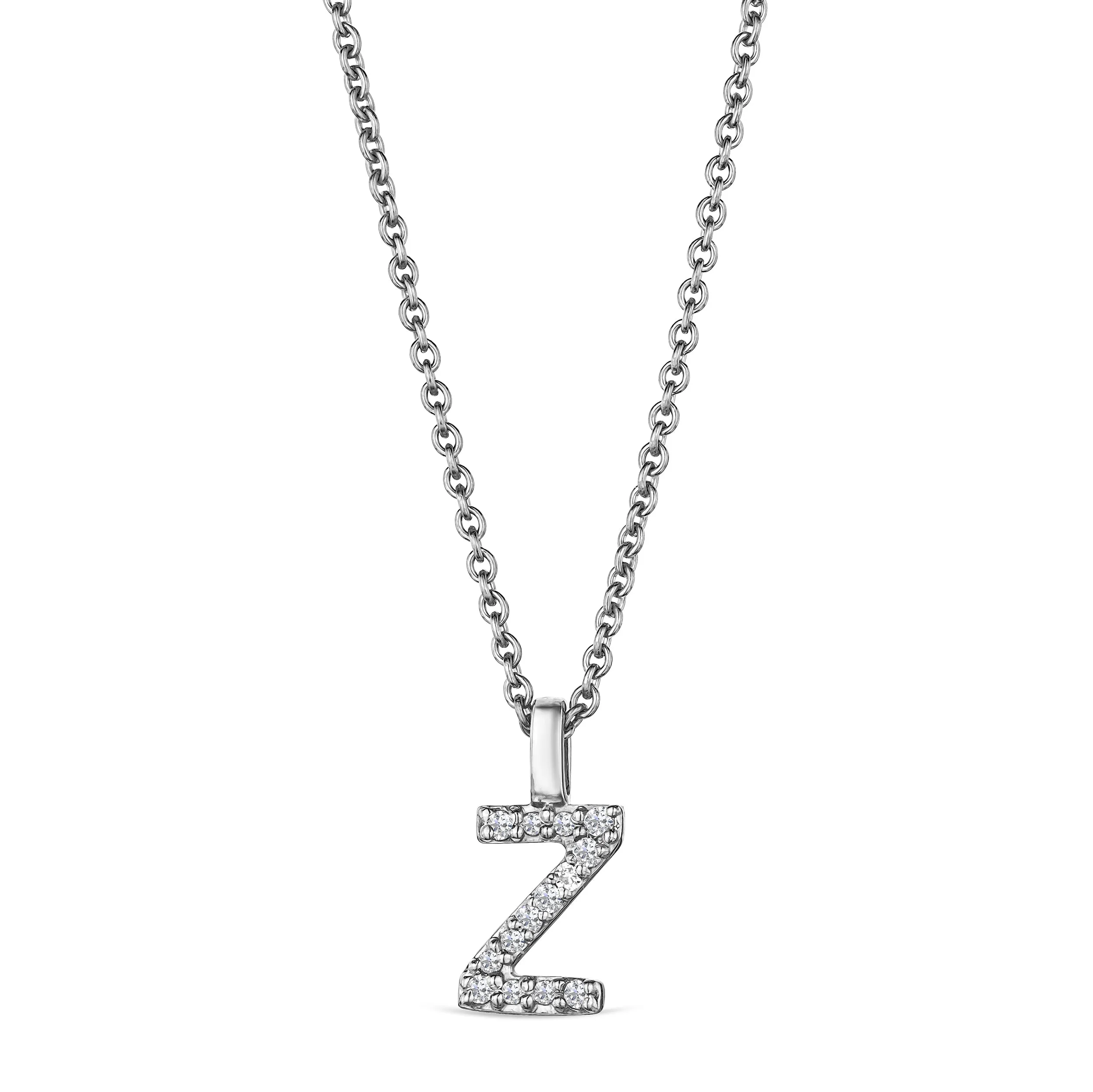 Love Letter Initial Z Lab Diamond Necklace set in 9K White Gold