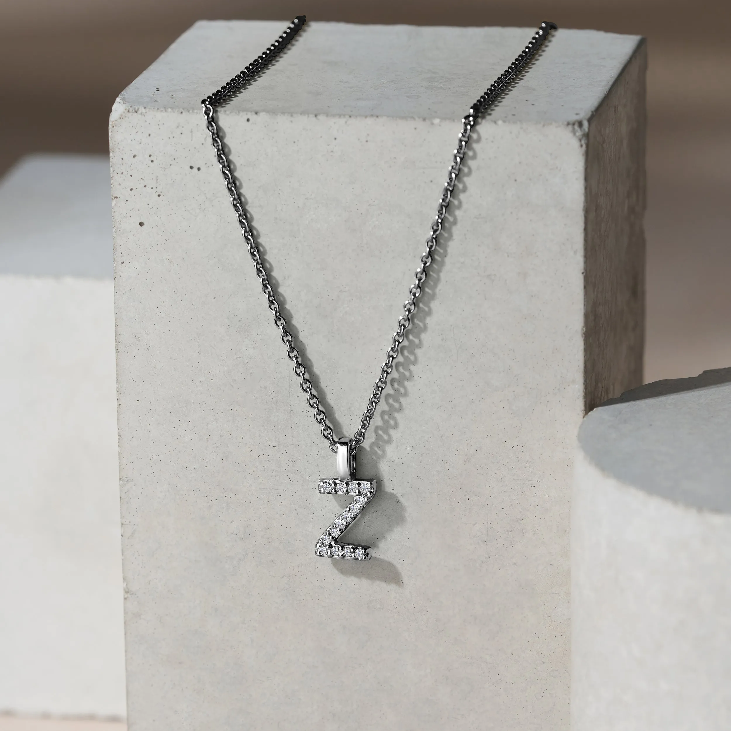 Love Letter Initial Z Lab Diamond Necklace set in 9K White Gold