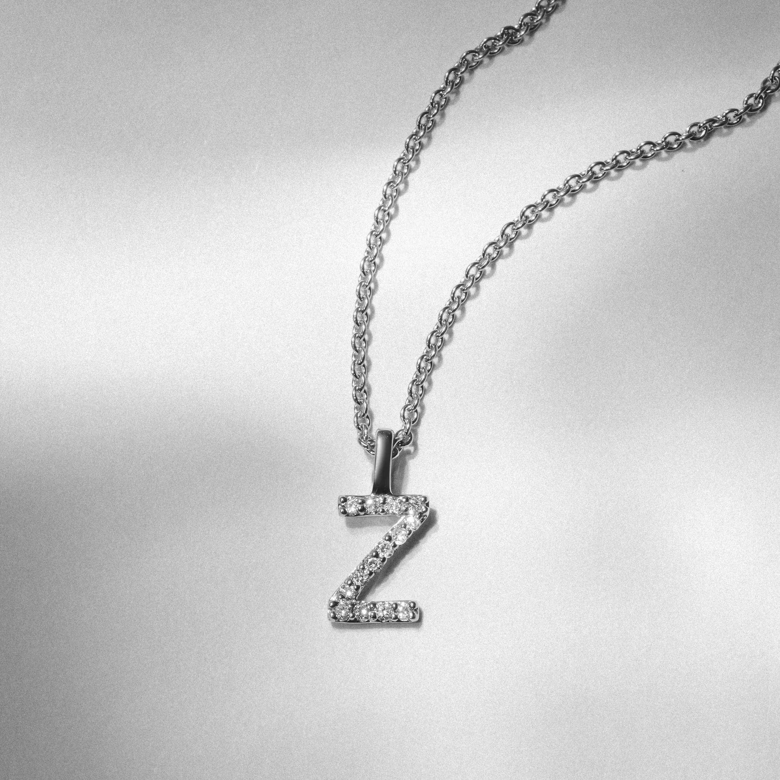 Love Letter Initial Z Lab Diamond Necklace set in 9K White Gold