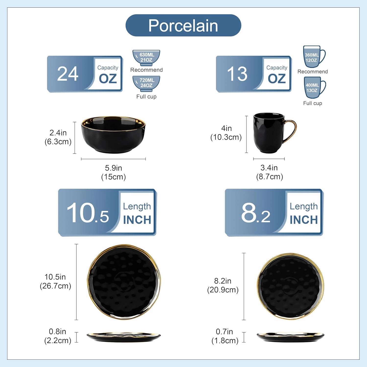LOVECASA Black and Gold Dishes Sets, Stoneware Dinnerware Sets for 4, 16 Piece Plates and Bowls Sets, Handmade Dinnerware with Gold Trim, Dishwasher Safe Dinner Set