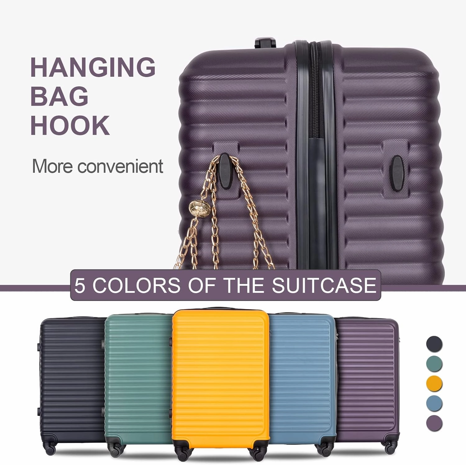 Luggage Sets 3piece Set Hardshell Luggage with Spinner Wheels, TSA Lock, Travel Suitcase Sets, 20 Inch Carry On, 24 Inch Mid-size, 28 Inch Large siutcase (Aubergine)