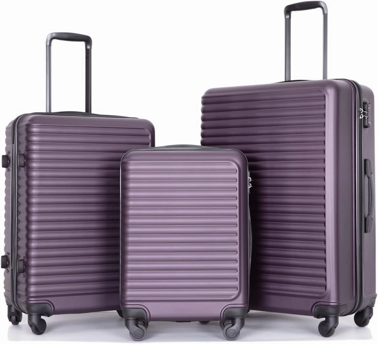 Luggage Sets 3piece Set Hardshell Luggage with Spinner Wheels, TSA Lock, Travel Suitcase Sets, 20 Inch Carry On, 24 Inch Mid-size, 28 Inch Large siutcase (Aubergine)