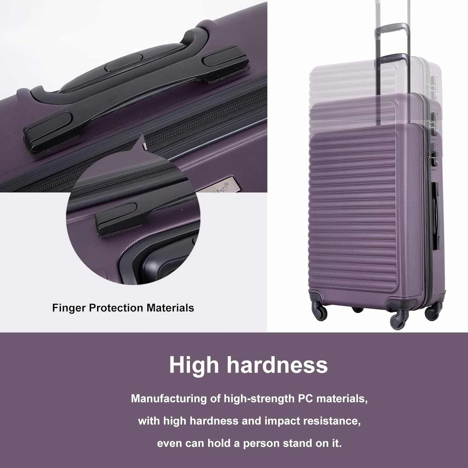 Luggage Sets 3piece Set Hardshell Luggage with Spinner Wheels, TSA Lock, Travel Suitcase Sets, 20 Inch Carry On, 24 Inch Mid-size, 28 Inch Large siutcase (Aubergine)