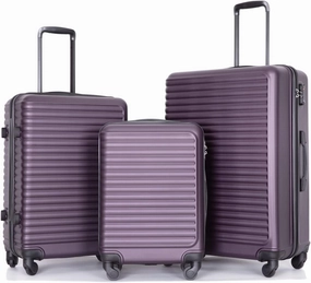 Luggage Sets 3piece Set Hardshell Luggage with Spinner Wheels, TSA Lock, Travel Suitcase Sets, 20 Inch Carry On, 24 Inch Mid-size, 28 Inch Large siutcase (Aubergine)