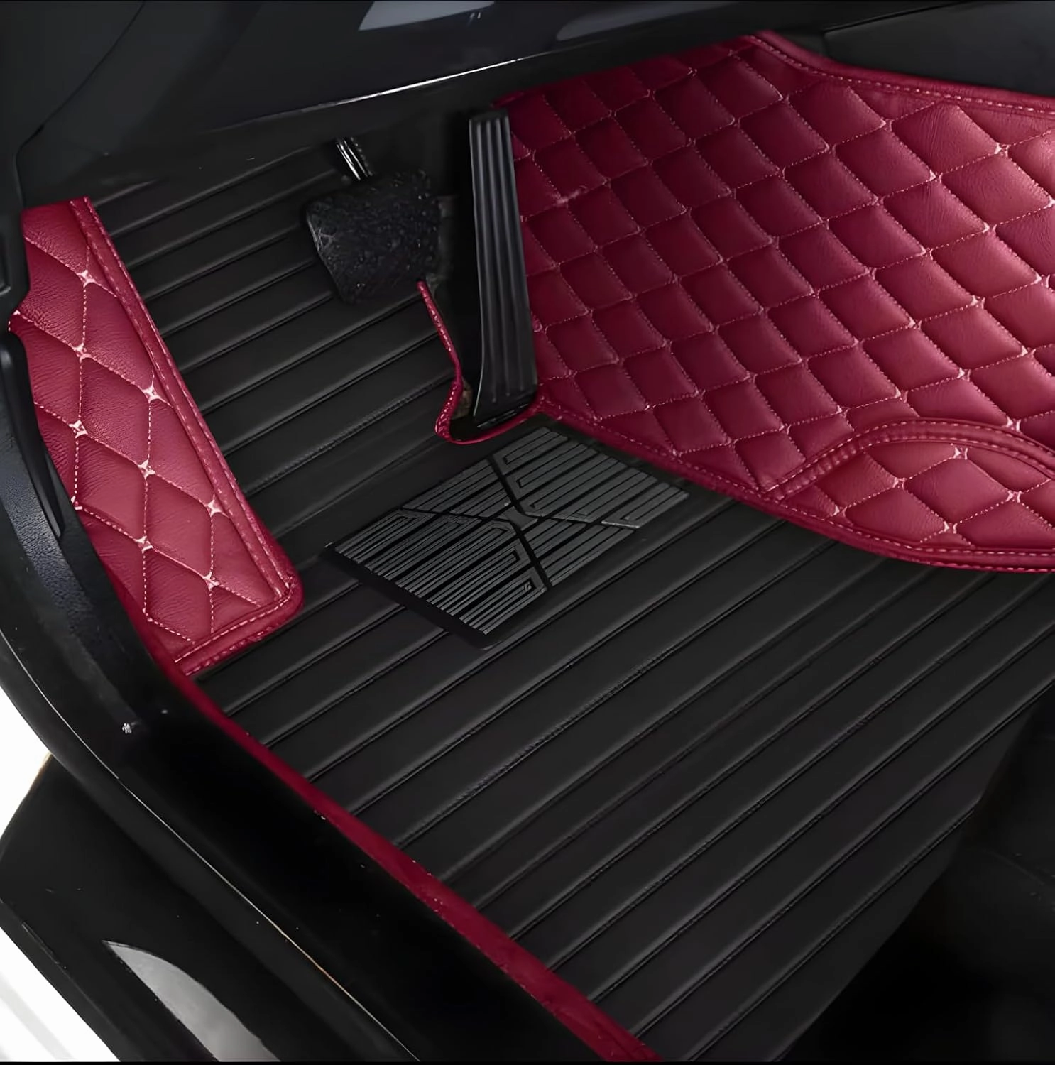 Luxury Leather Car Floor Mats for 2009-2016 Hyundai Genesis Coupe- All-Weather, Easy to Clean, Premium Interior Protection (Black Gold)