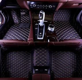 Luxury Leather Car Floor Mats for 2009-2016 Hyundai Genesis Coupe- All-Weather, Easy to Clean, Premium Interior Protection (Black Gold)