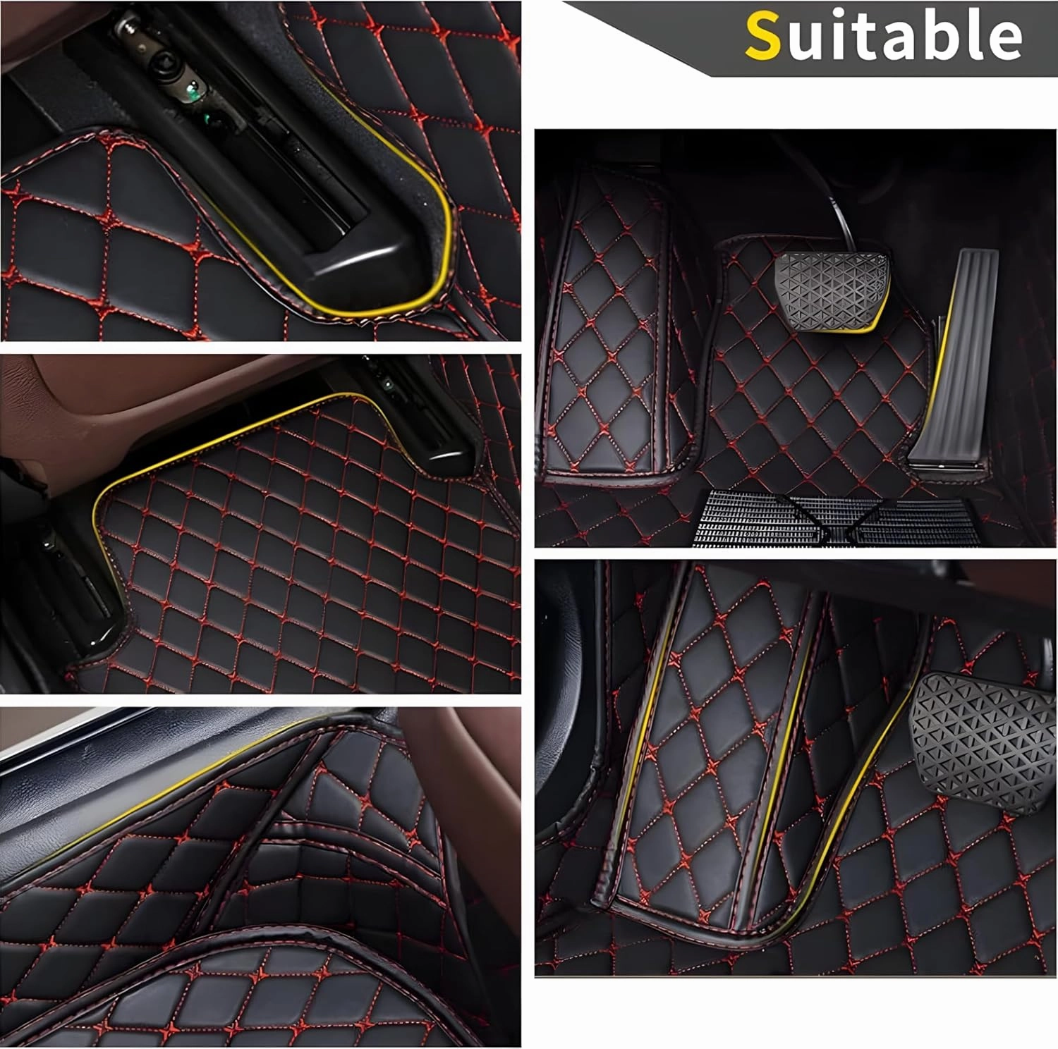 Luxury Leather Car Floor Mats for 2009-2016 Hyundai Genesis Coupe- All-Weather, Easy to Clean, Premium Interior Protection (Black Gold)
