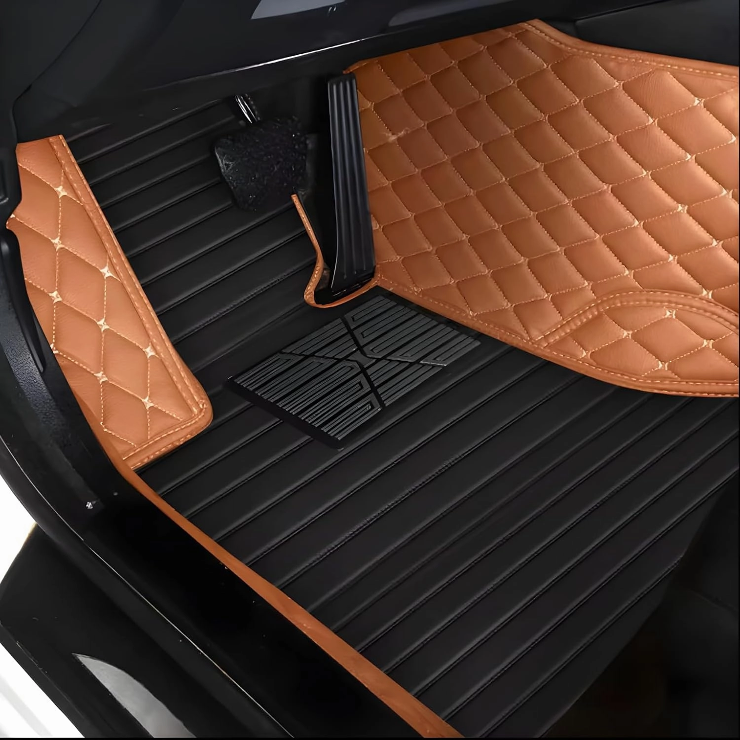 Luxury Leather Car Floor Mats for 2009-2016 Hyundai Genesis Coupe- All-Weather, Easy to Clean, Premium Interior Protection (Black Gold)