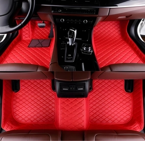 Luxury Leather Car Floor Mats for 2009-2016 Hyundai Genesis Coupe- All-Weather, Easy to Clean, Premium Interior Protection (Pure red)
