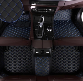 Luxury Leather Car Floor Mats for 2015-2016 Hyundai Genesis- All-Weather, Easy to Clean, Premium Interior Protection (Black Blue)