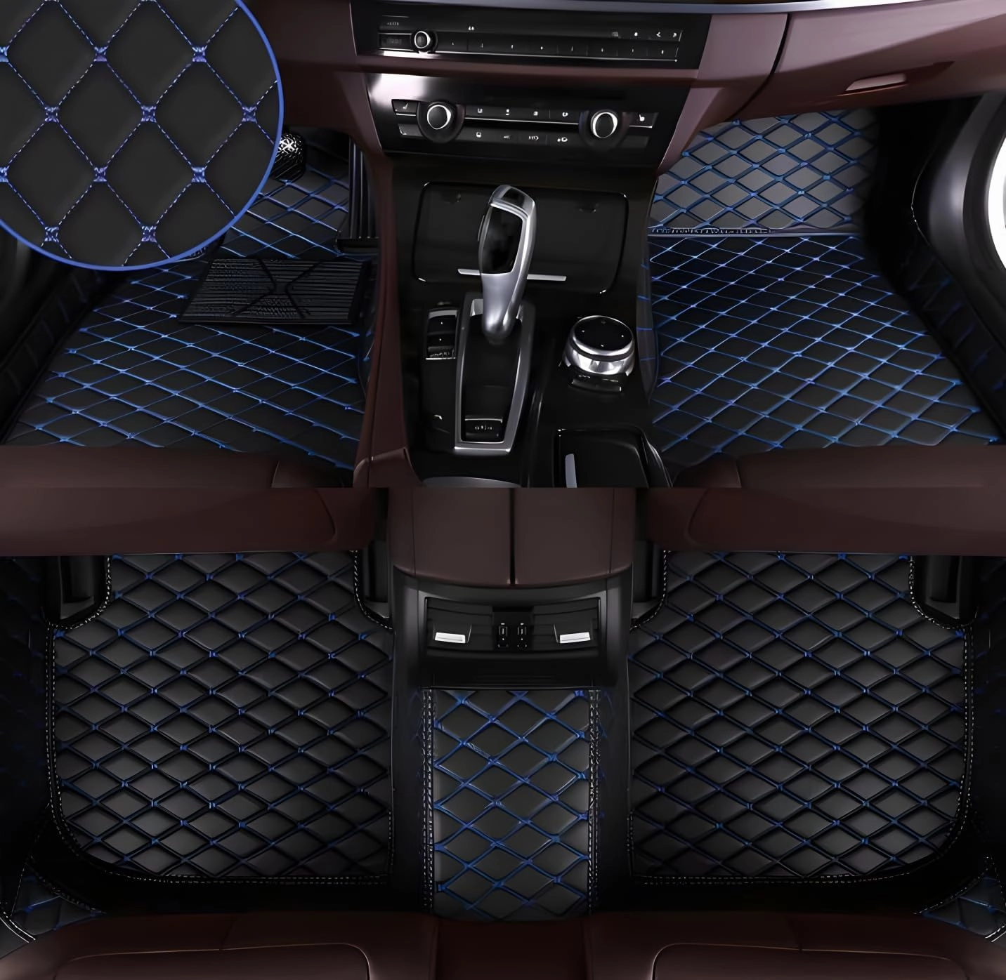 Luxury Leather Car Floor Mats for 2015-2016 Hyundai Genesis- All-Weather, Easy to Clean, Premium Interior Protection (Black Blue)