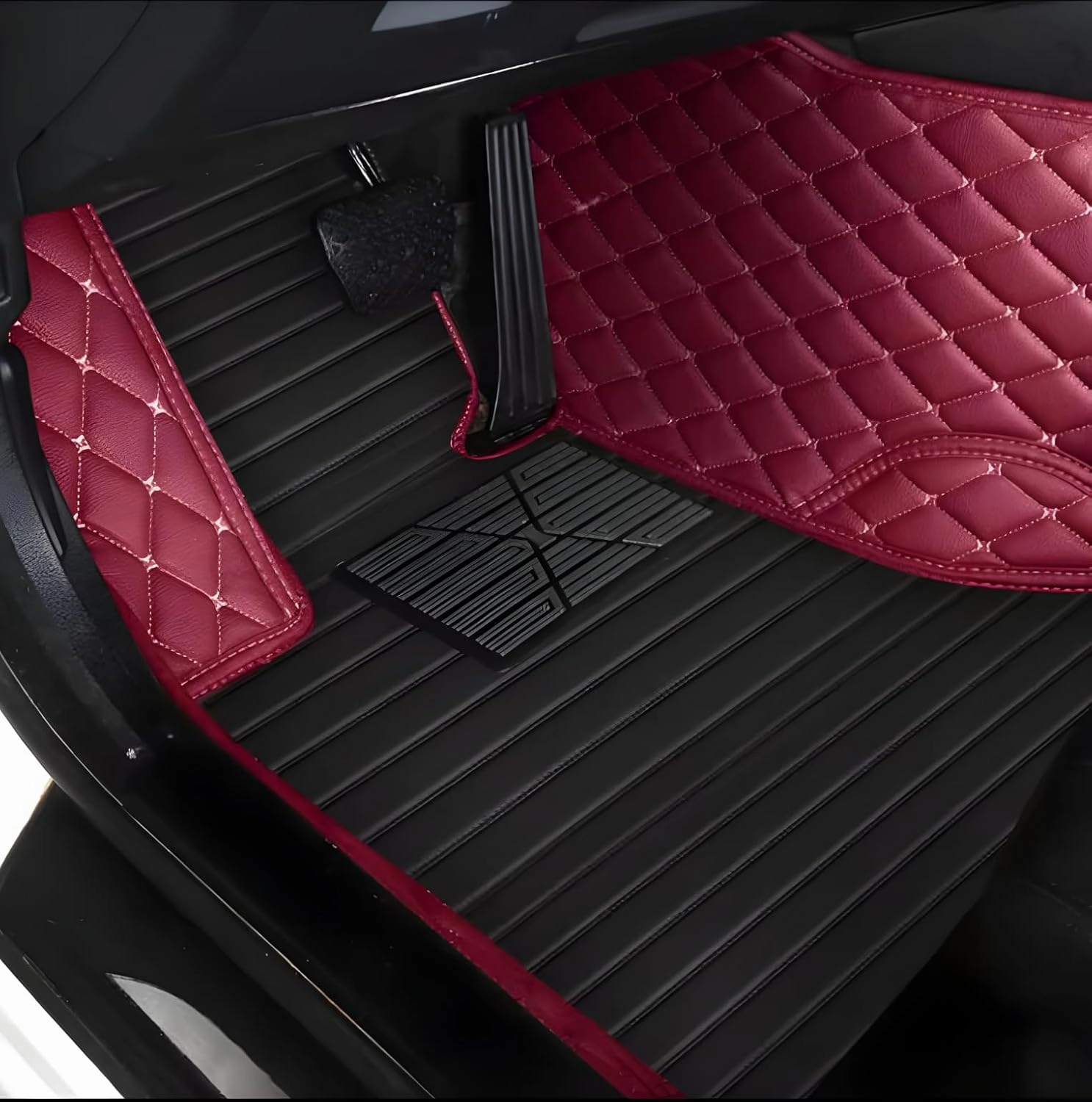 Luxury Leather Car Floor Mats for 2015-2016 Hyundai Genesis- All-Weather, Easy to Clean, Premium Interior Protection (Black Gold)