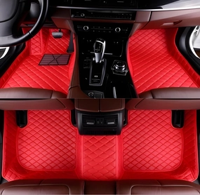 Luxury Leather Car Floor Mats for 2015-2016 Hyundai Genesis- All-Weather, Easy to Clean, Premium Interior Protection (Pure red)