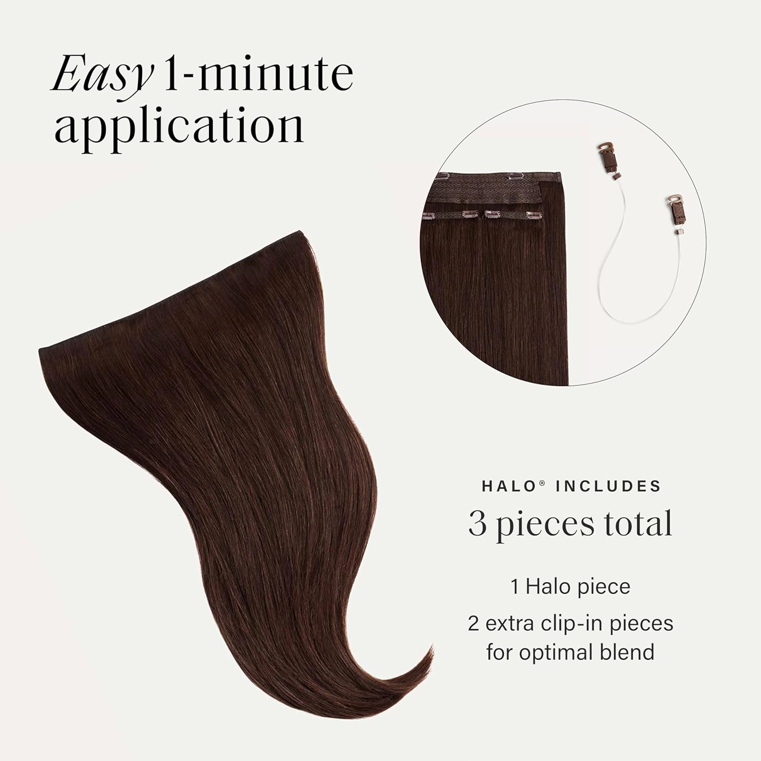 Luxy 100% Remy Human Hair – Halo Clip-In Hair Extensions –Natural Looking Volume & Length - One-Piece - Easy 5-Min Application 180 grams 20" Chocolate Brown Halo