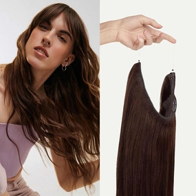 Luxy 100% Remy Human Hair – Halo Clip-In Hair Extensions –Natural Looking Volume & Length - One-Piece - Easy 5-Min Application 180 grams 20" Chocolate Brown Halo