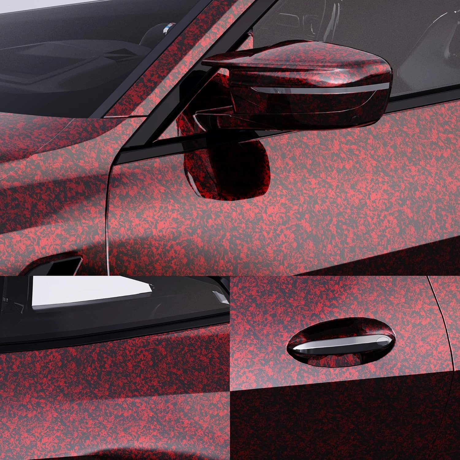 Lypumso Forged Carbon Fiber Vinyl Wrap, Gloss Crushed Stone Car Wrap Vinyl Film Easy Installation with Air Release Technology Auto Car Sticker Decal Sheet (Red, 1ft x 10ft)