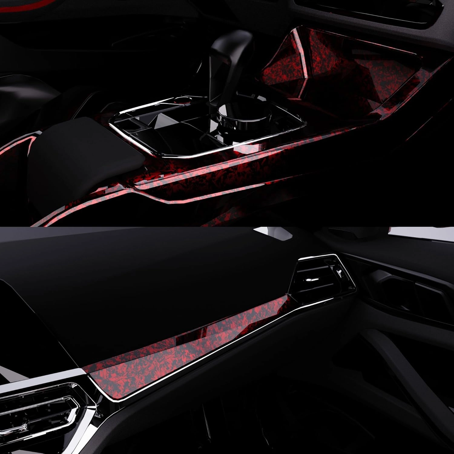 Lypumso Forged Carbon Fiber Vinyl Wrap, Gloss Crushed Stone Car Wrap Vinyl Film Easy Installation with Air Release Technology Auto Car Sticker Decal Sheet (Red, 1ft x 10ft)