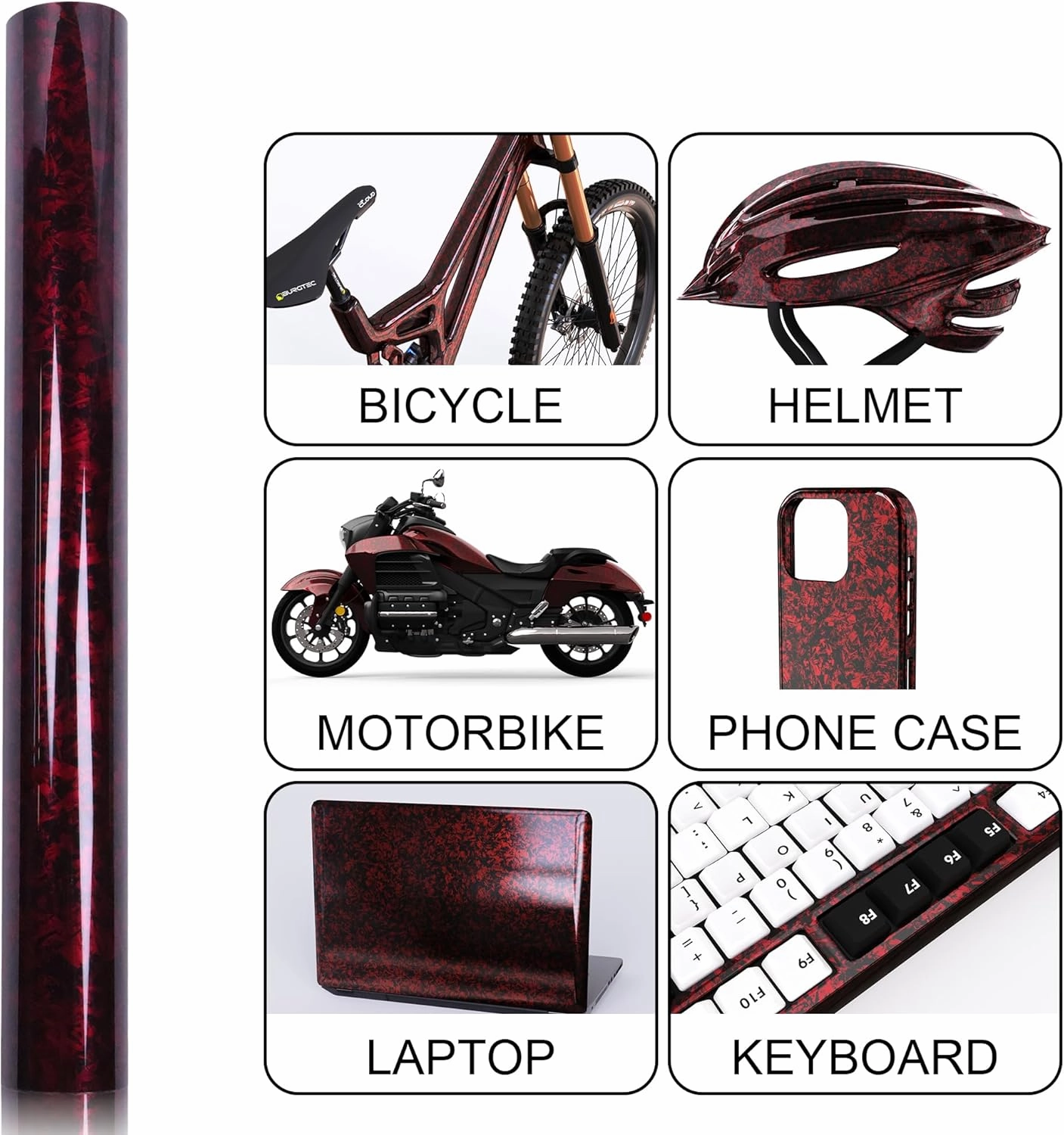 Lypumso Forged Carbon Fiber Vinyl Wrap, Gloss Crushed Stone Car Wrap Vinyl Film Easy Installation with Air Release Technology Auto Car Sticker Decal Sheet (Red, 1ft x 10ft)