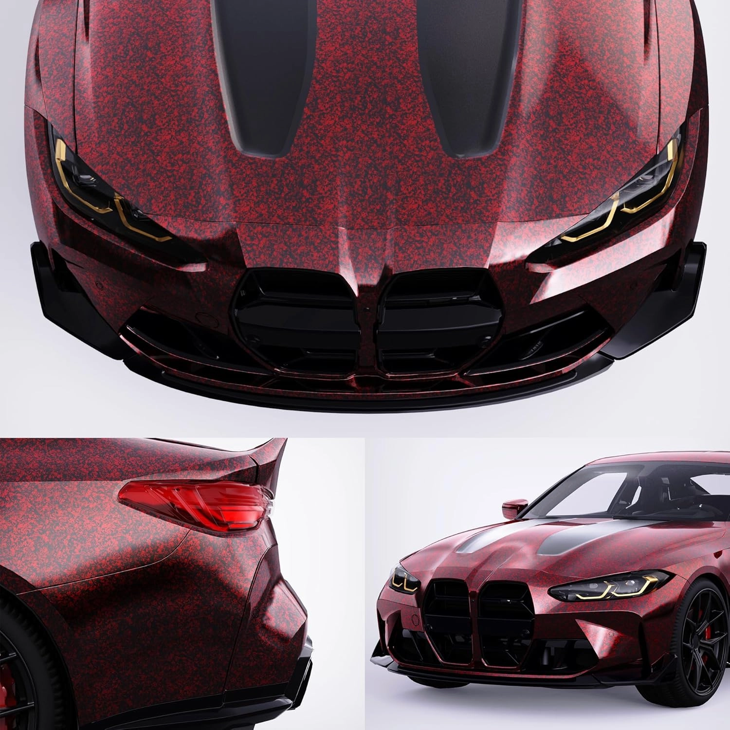 Lypumso Forged Carbon Fiber Vinyl Wrap, Gloss Crushed Stone Car Wrap Vinyl Film Easy Installation with Air Release Technology Auto Car Sticker Decal Sheet (Red, 1ft x 10ft)