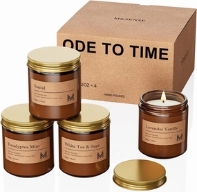 M&SENSE 4 Pack Candles Set for Home Scented Aromatherapy Candle Gift Set for Women Soy Wax Long Lasting Amber Jar Candles Gift for Birthday Housewarming Mother's Valentine Day