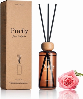 M&SENSE Rose Amber Reed Diffuser: 6.3 fl oz Non-Toxic Aroma Set with Sticks, Light & Subtle Fragrance, Long-Lasting Natural Essential Oil Gifts for Bedroom, Shelf Decor & Small Spaces