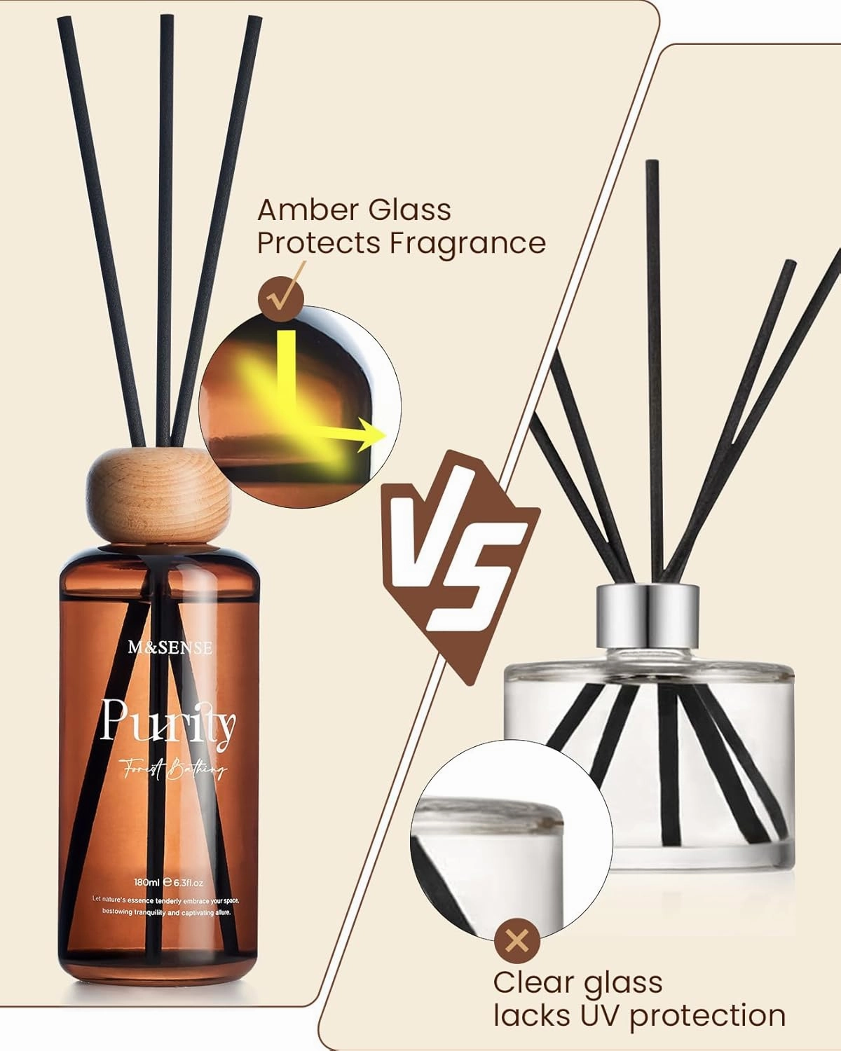 M&SENSE Rose Amber Reed Diffuser: 6.3 fl oz Non-Toxic Aroma Set with Sticks, Light & Subtle Fragrance, Long-Lasting Natural Essential Oil Gifts for Bedroom, Shelf Decor & Small Spaces