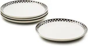 MACKENZIE-CHILDS Set of 4 Everyday Lunch Plates, Microwave-Safe and Dishwasher-Safe Stoneware Plates, Black-and-White Courtly Check