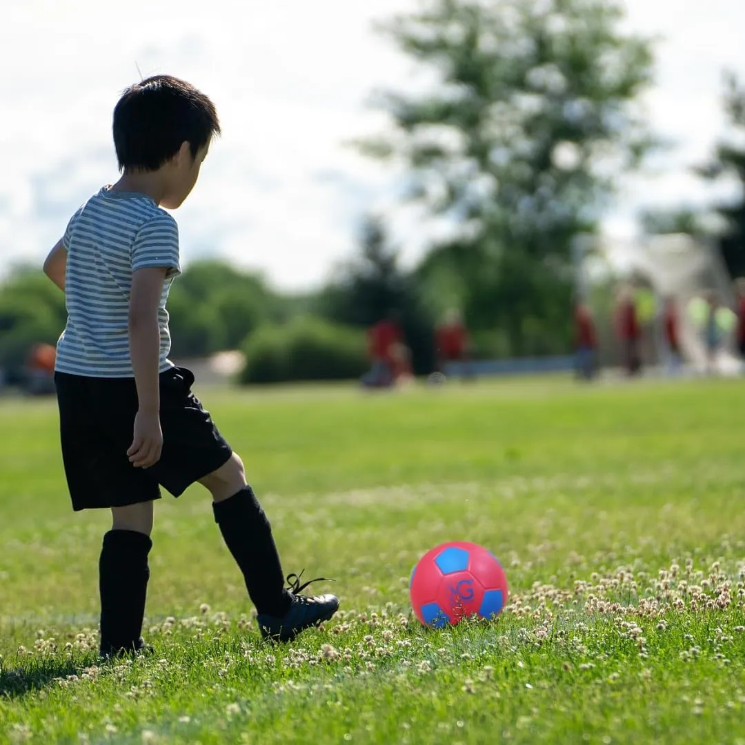 Macro Giant 6 Inch PU Foam Soccer Ball, Red, Blue, Black, Yellow, Set of 4, Kickball, Beginner, Backyard Games