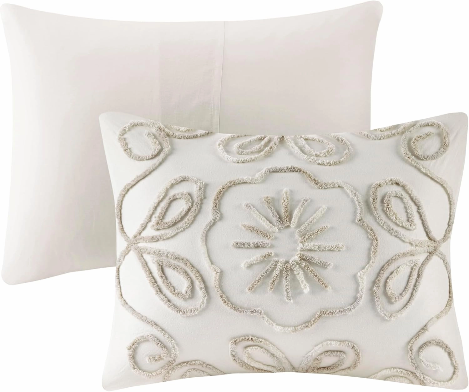 Madison Park Violette Chenille Cotton Tufted Comforter Large Medallion Design, All Season, Hypoallergenic, Soft Bedding Set, Matching Sham, King/Cal King, Ivory/Taupe 3 Piece