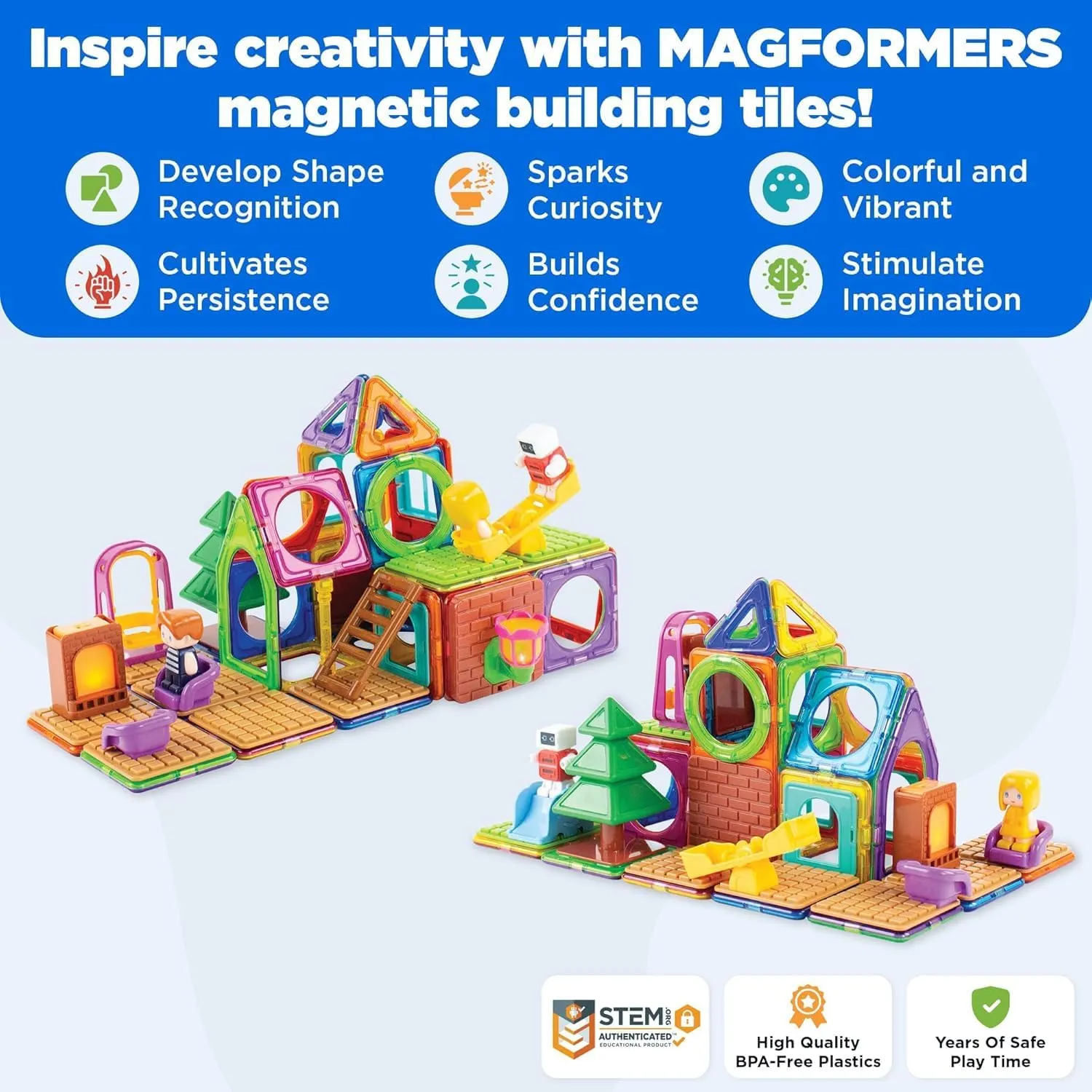 Magformers Backyard Adventure 61 Piece Set, for Children Ages 3 and Older - Building Blocks, STEM Toy, Award-Winning Educational Magnetic Tiles, Rainbow Colors