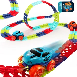 Magic Tracks, Car Track Set Race Toys for Boys Kids with LED Light-Up Car, Slot Race Car, Flexible Changeable Magic 3 4 5 6 7 8 Year Old Girls as Best Birthday Gifts(184Pcs)