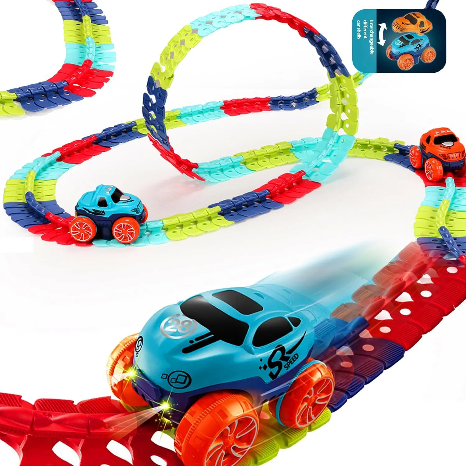 Magic Tracks, Car Track Set Race Toys for Boys Kids with LED Light-Up Car, Slot Race Car, Flexible Changeable Magic 3 4 5 6 7 8 Year Old Girls as Best Birthday Gifts(184Pcs)