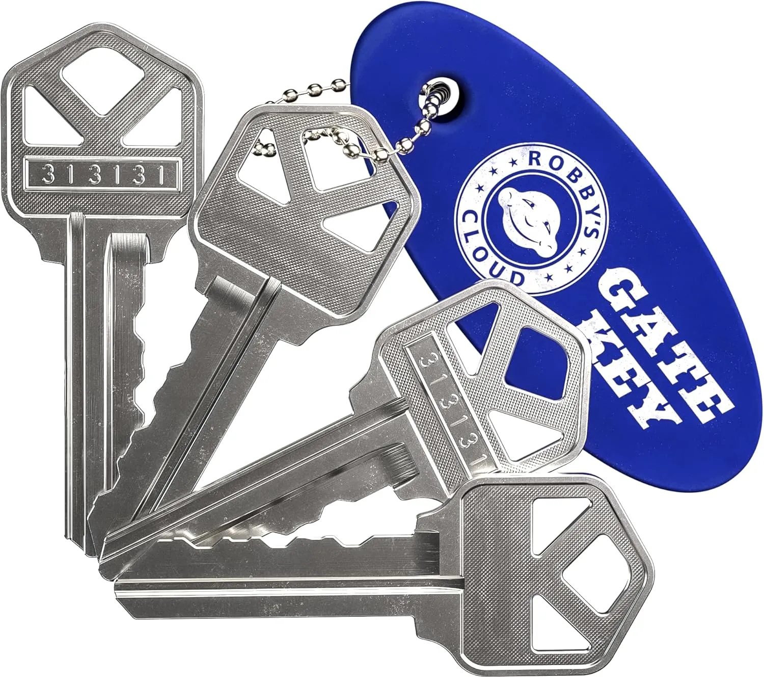 Magna Latch Series 3 Key Replacement For Magna-Latch Locks With Forward Facing Keyhole (New Style)-Key 313131 For Lokklatch & MagnaLatch Pool Gate Models With Robby's Cloud Key Float Keychain (4 Pack)