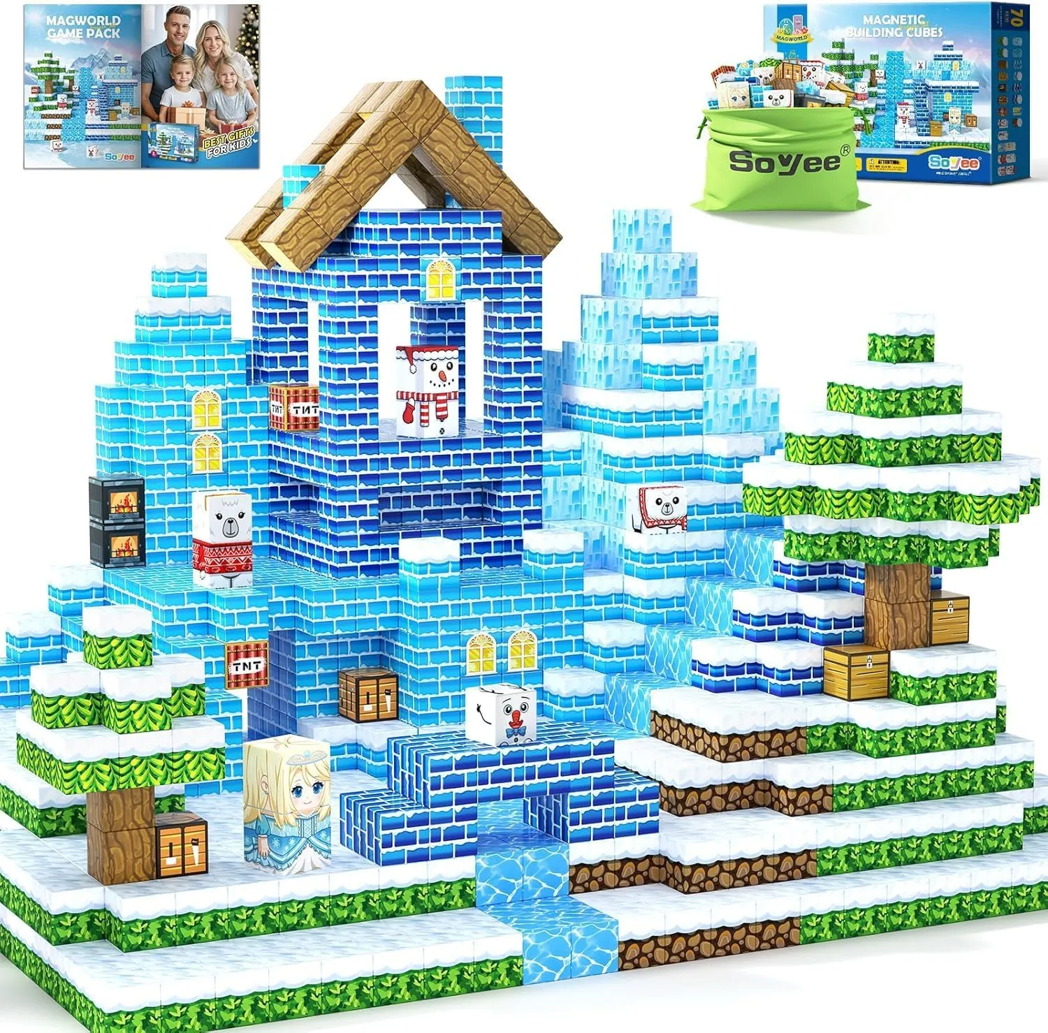 Magnetic Blocks Kids Toys - Build Mine Magnet World Set for Boys & Girls Ages 3-5 5-7 6-8 8-12 Building Sensory Toys 1'' Magnetic Cubes 3 4 5 6 7 8  Year Old Girls Birthday Gifts