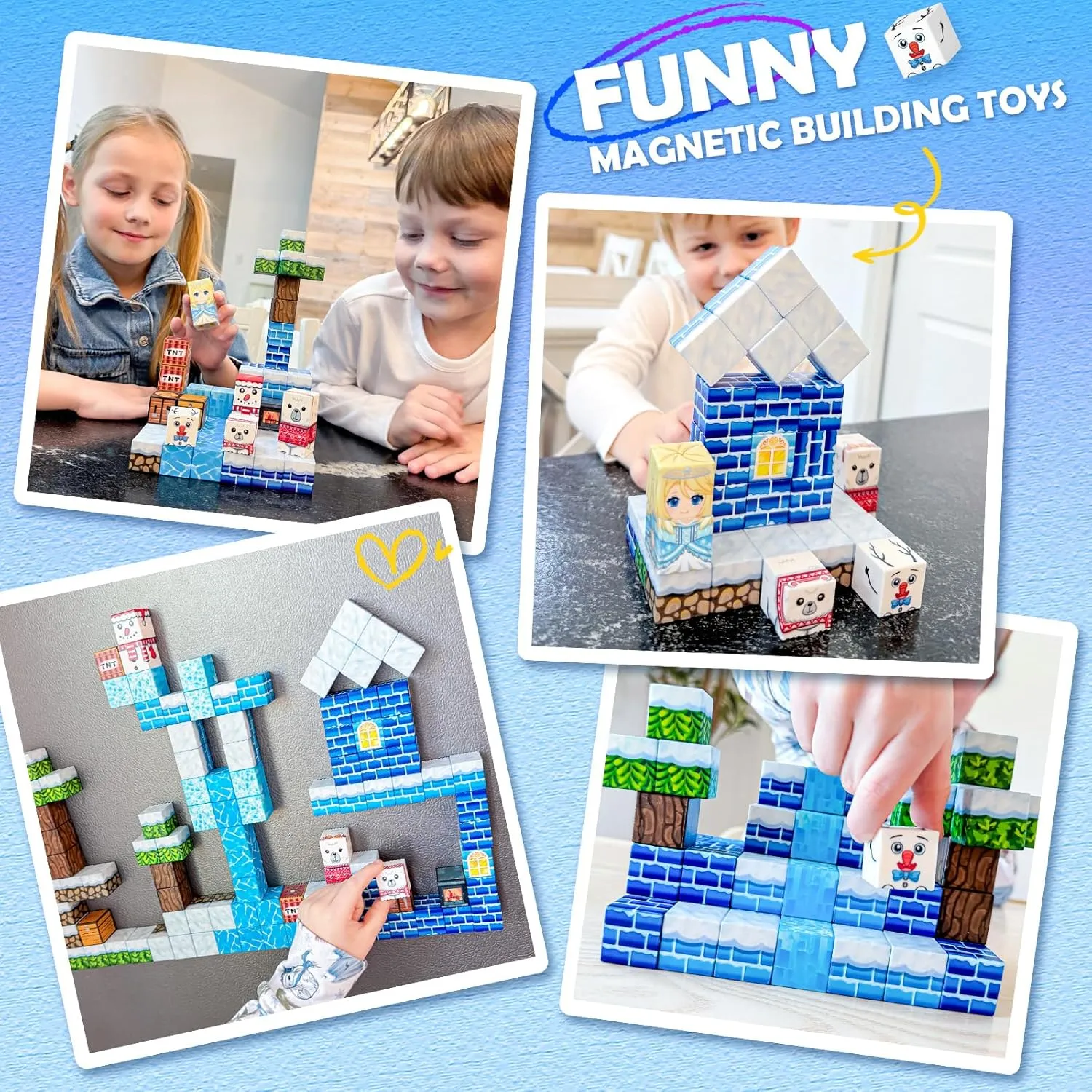 Magnetic Blocks Kids Toys - Build Mine Magnet World Set for Boys & Girls Ages 3-5 5-7 6-8 8-12 Building Sensory Toys 1'' Magnetic Cubes 3 4 5 6 7 8  Year Old Girls Birthday Gifts