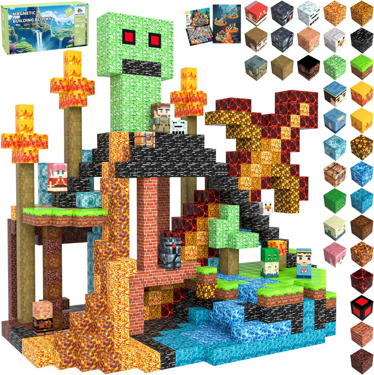 Magnetic Blocks Toys for Kids, 100 PCS Building Blocks Cubes, Stacking Magnetic Tiles Toys for Kids Toddlers Boys Girls Ages 3 4 5 6 7 8-12 Birthday Gifts Party Supplies (Underworld)