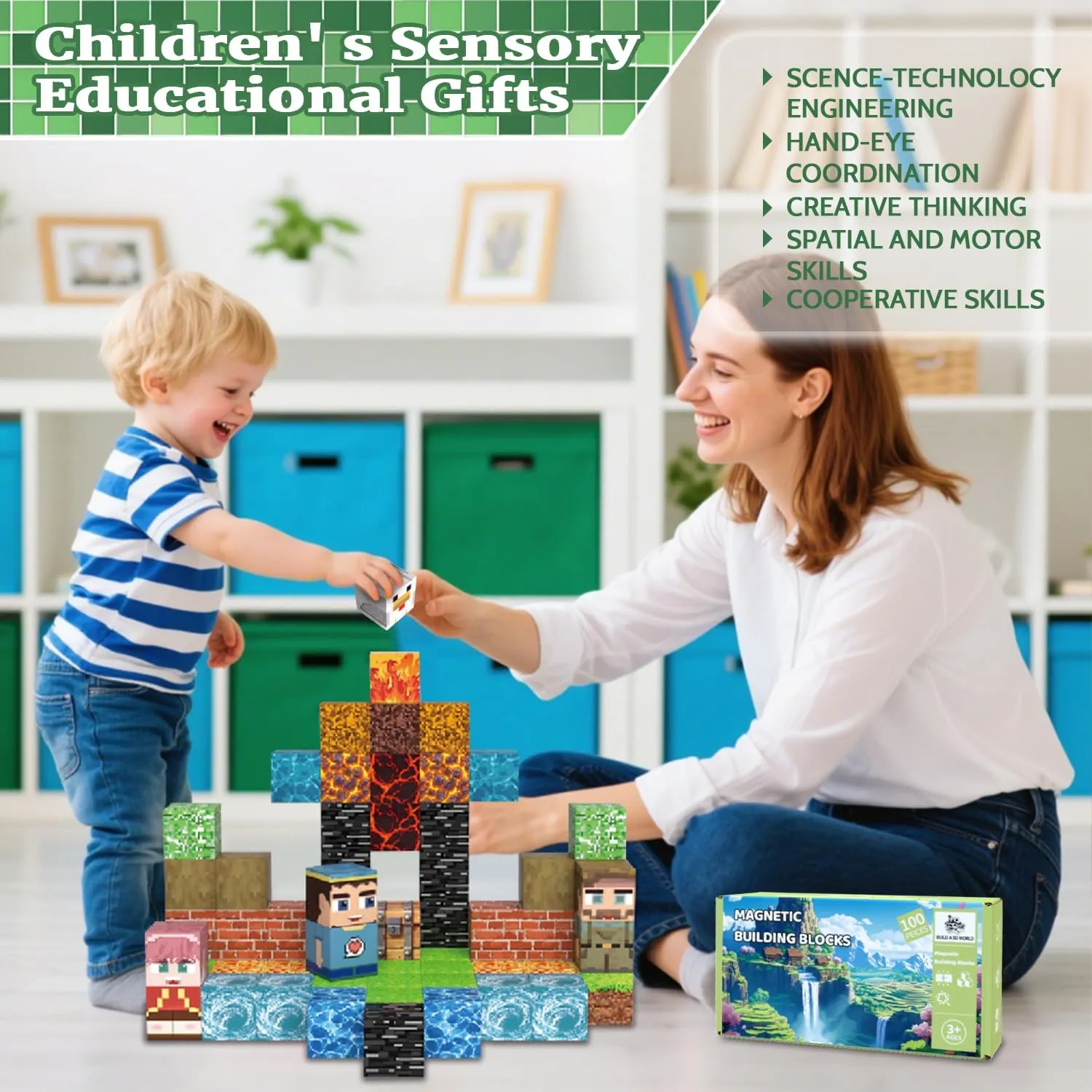 Magnetic Blocks Toys for Kids, 100 PCS Building Blocks Cubes, Stacking Magnetic Tiles Toys for Kids Toddlers Boys Girls Ages 3 4 5 6 7 8-12 Birthday Gifts Party Supplies (Underworld)