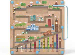 Magnetic Color and Number Maze Board, Toddler Montessori Educational Learning Toys for Kids Ages 3-5, Wooden Fine Motor Skills Toys for Boys and Girls Birthday Christmas (City)