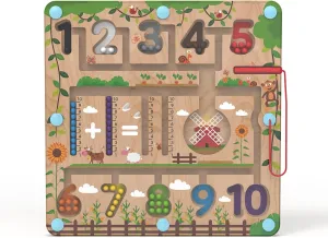 Magnetic Color and Number Maze Board, Toddler Montessori Educational Learning Toys for Kids Ages 3-5, Wooden Fine Motor Skills Toys for Boys and Girls Birthday Christmas (Maths)